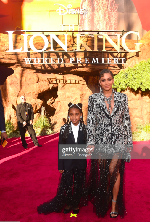 Blue Ivy Carter (L) and Beyonce Knowles-Carter attend the World Premiere of Disney's THE LION KING at the Dolby Theatre on July 09, 2019 in Hollywood, California. (Photo by Alberto E. Rodriguez:Getty Images for Disney)